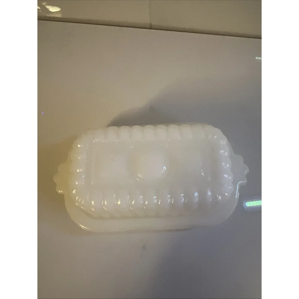 Vintage Hazel Atlas White Milk Glass 1/2 Stick Butter Dish with Lid 1950s #7607